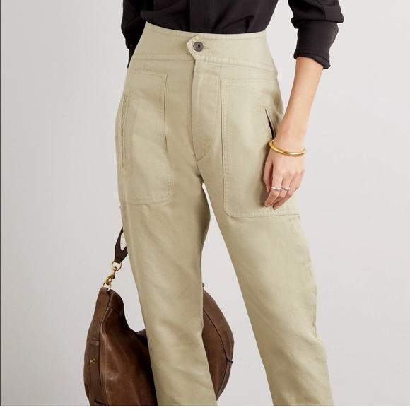 ISABEL MARANT ÉTOILE Raluni High-Rise Cotton-Blend Trousers Beige Size 8 - Picture 4 of 16